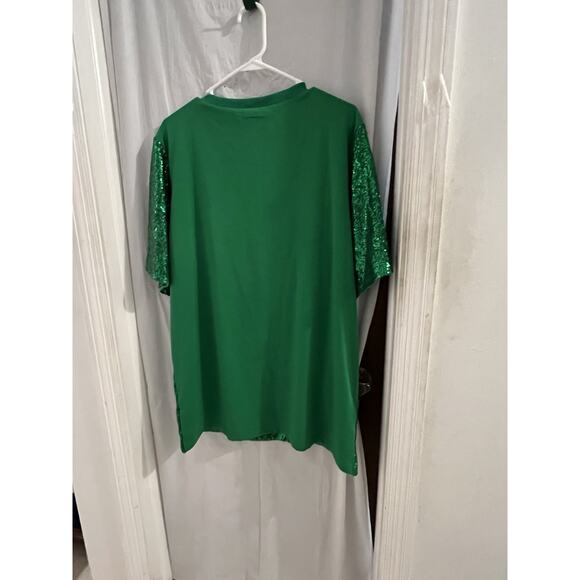 Why Dress Green Sequin Grinch Mini Dress/tunic Oversized T Shirt Dress Sz S - Picture 8 of 8